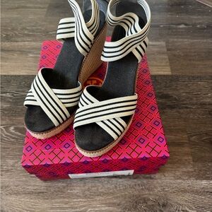 Tory Burch black and white Frieda espadrille